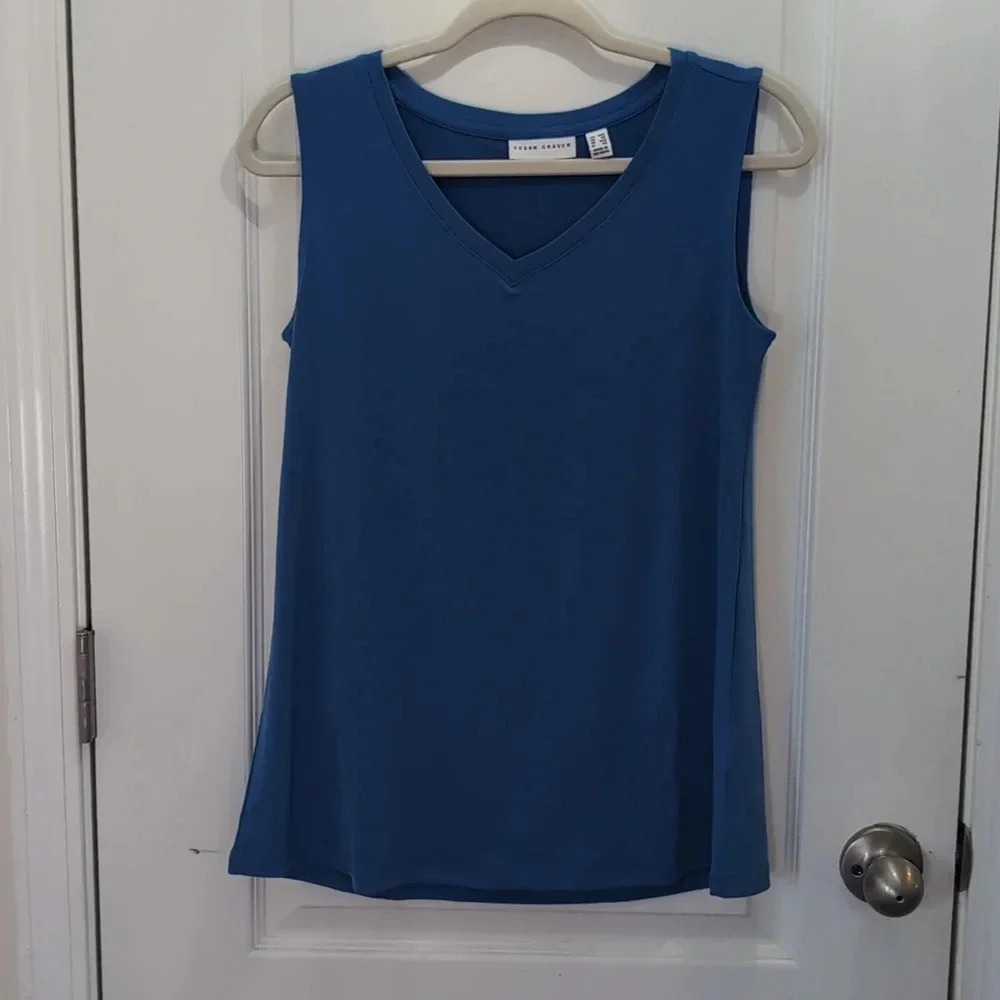Susan Graver Women's Weekend Stretch French Blue Tank Top